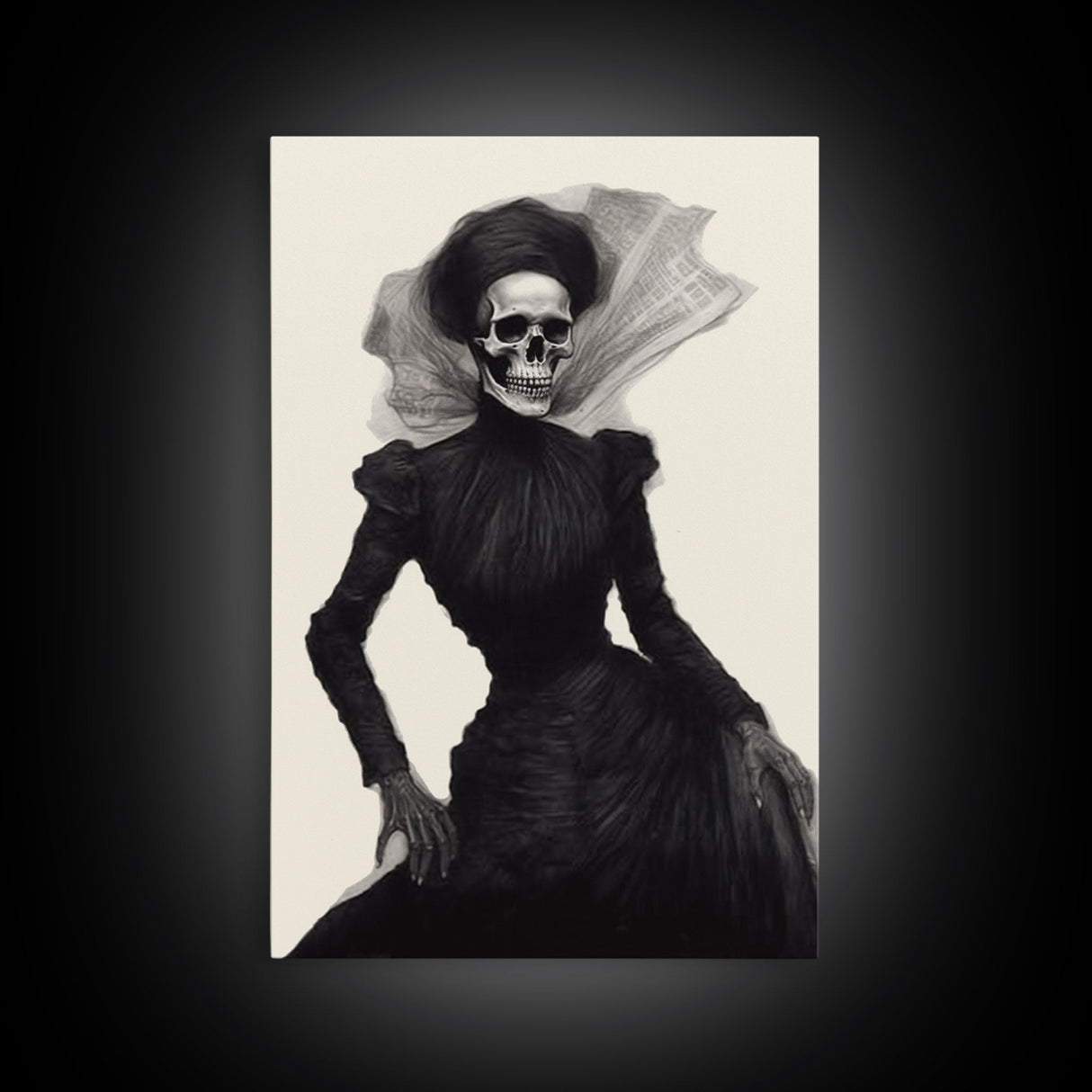 Halloween Skull Charcoal Sketch Canvas Print, Halloween Wall Art, Macabre Painting, Death Mask