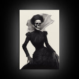 Halloween Skull Charcoal Sketch Canvas Print, Halloween Wall Art, Macabre Painting, Death Mask