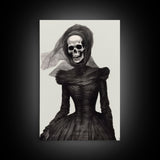 The Widow, Macabre Skeleton Painting, Halloween Canvas Print, Framed Canvas Wall Art, Horror Prints,  Dark Arts Skeleton Painting