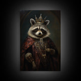 The Raccoon King, Framed Canvas Print Or Canvas, Victorian Animal Print Oil Painting, Funny Halloween Decor