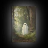 Cute Little Ghost In The Forest, Gothic Victorian Haunted Art, Dark Academia, Framed Canvas or Canvas Art, Cool Wall Art, Halloween Decor
