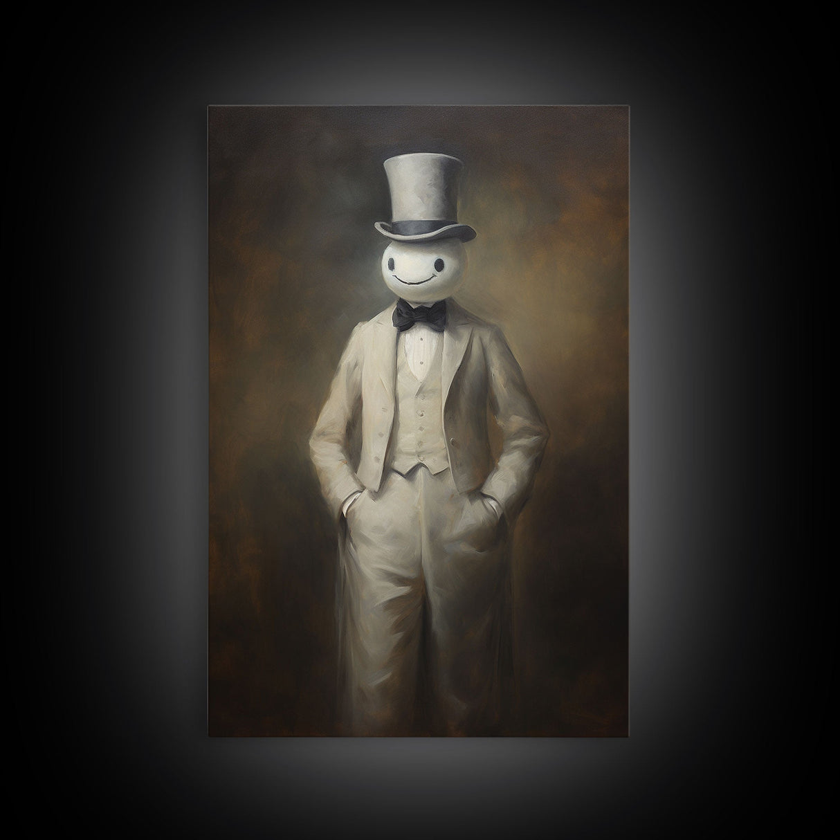 Ghost Wearing A Top Hat, Victorian Gentleman Ghost, Framed Canvas Print, Halloween Canvas Art, Unique Spooky Decor, Gothic Dark Academia Art