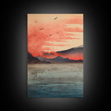 Volcano Print,  Asian Art, Japanese Wall Art, Canvas Print, Wall Art, 3 Piece Wall Art, Office Decor, Beach House Wall Decor, Office Art