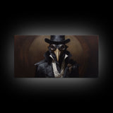 Steampunk Raven Plague Doctor, Dark Decor, Framed Canvas print, Halloween Art Prints, Spooky Victorian Oil Painting Print, Halloween Decor