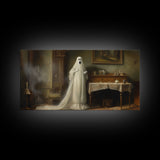 Sheet Ghost Wall Art, Framed Canvas Print, halloween decor, Halloween wall art,  ghost print, dark academia, victorian oil painting