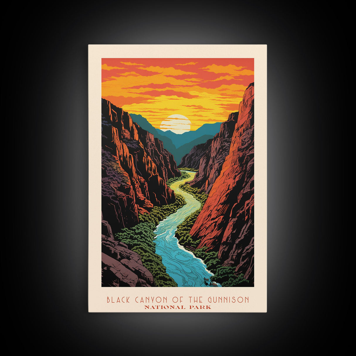 Black Canyon National Park Colorado Travel Art, National Park Print, Minimalist Travel Art, Midcentury Modern Style Landscape Painting
