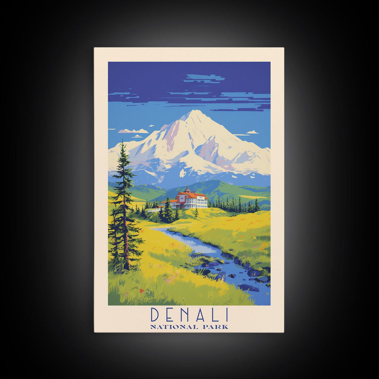 Denali National Park Alaska Travel Art, National Park Print, Minimalist Travel Art, Midcentury Modern Style Landscape Painting
