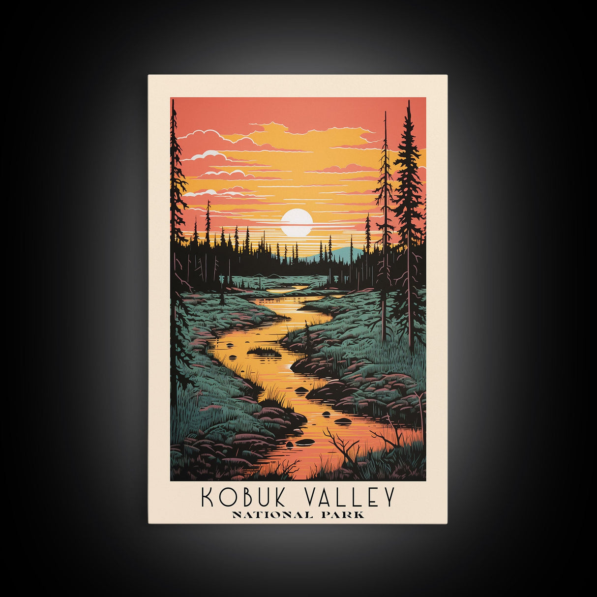 Kobuk Valley National Park Alaska Travel Art, National Park Print, Minimalist Travel Art, Midcentury Modern Style Landscape Painting