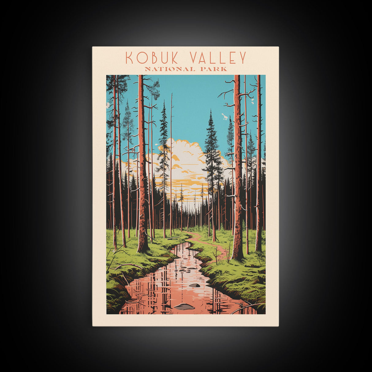 Kobuk Valley National Park Alaska Travel Art, National Park Print, Minimalist Travel Art, Midcentury Modern Style Landscape Painting
