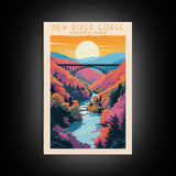 New River Gorge National Park Travel Art, National Park Print, Minimalist Travel Art, Midcentury Modern Style Landscape Painting