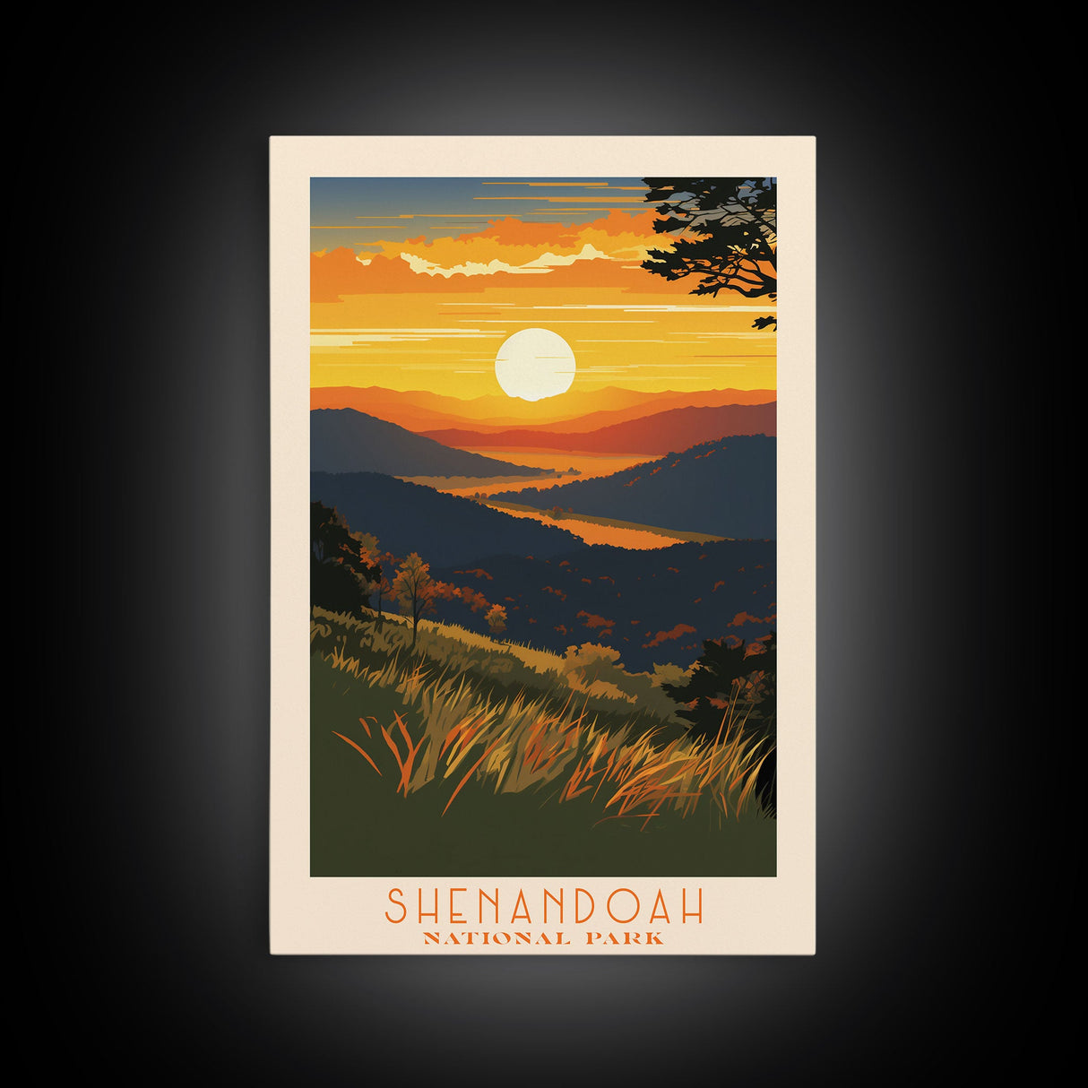 Shenandoah National Park Virginia Travel Art, National Park Print, Minimalist Travel Art, Midcentury Modern Style Landscape Painting
