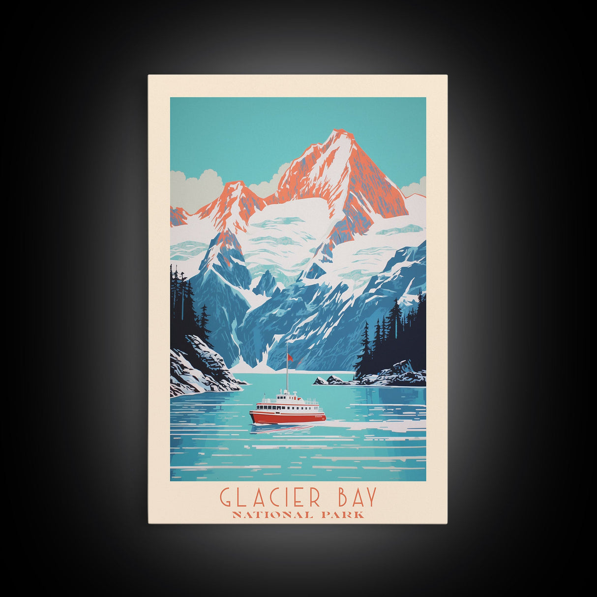 Glacier Bay National Park Alaska Travel Art, National Park Print, Minimalist Travel Art, Midcentury Modern Style Landscape Painting