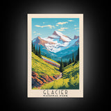 Glacier National Park Montana Travel Art, National Park Print, Minimalist Travel Art, Midcentury Modern Style Landscape Painting