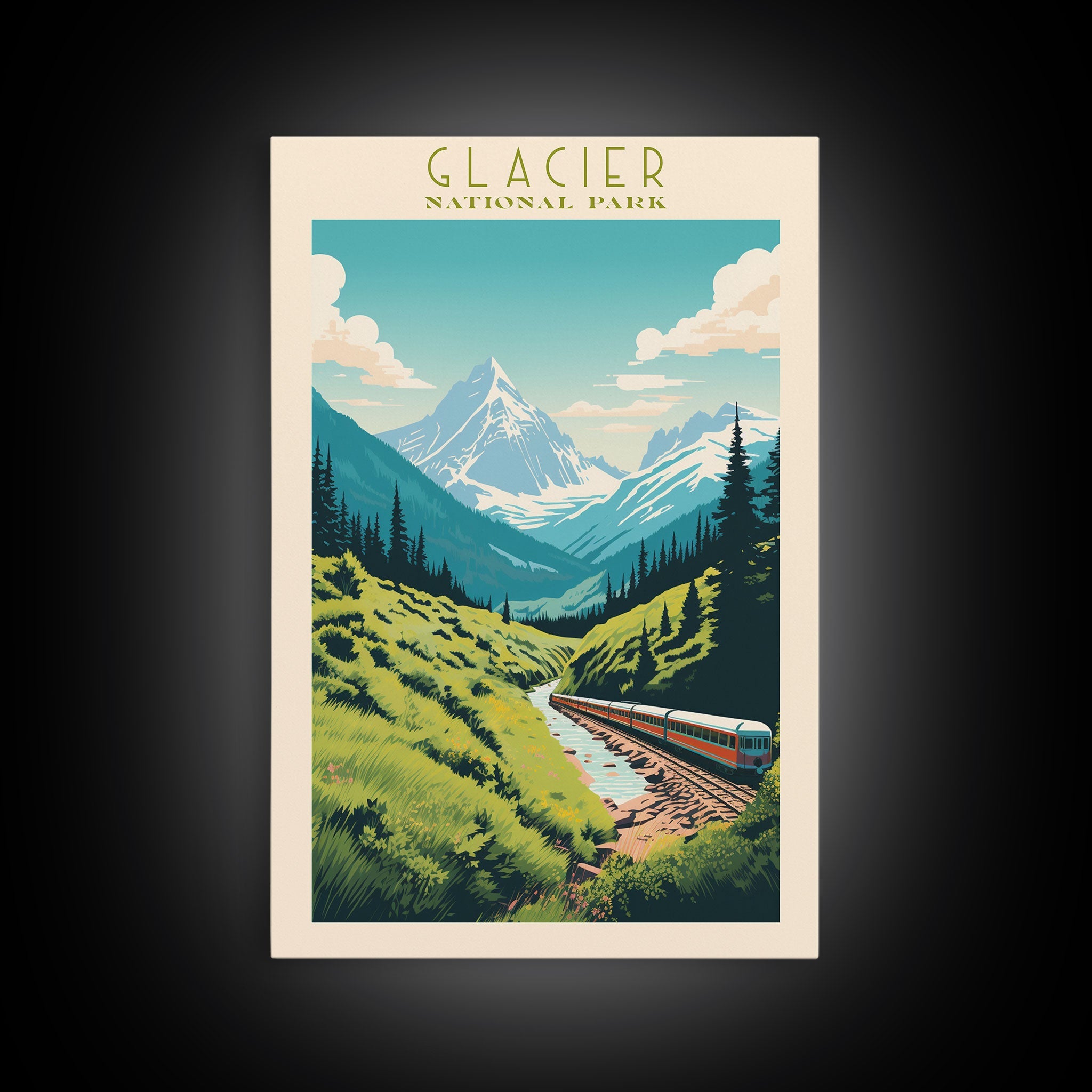 Glacier National Park Travel Poster Art, Canvas Print Wall Art