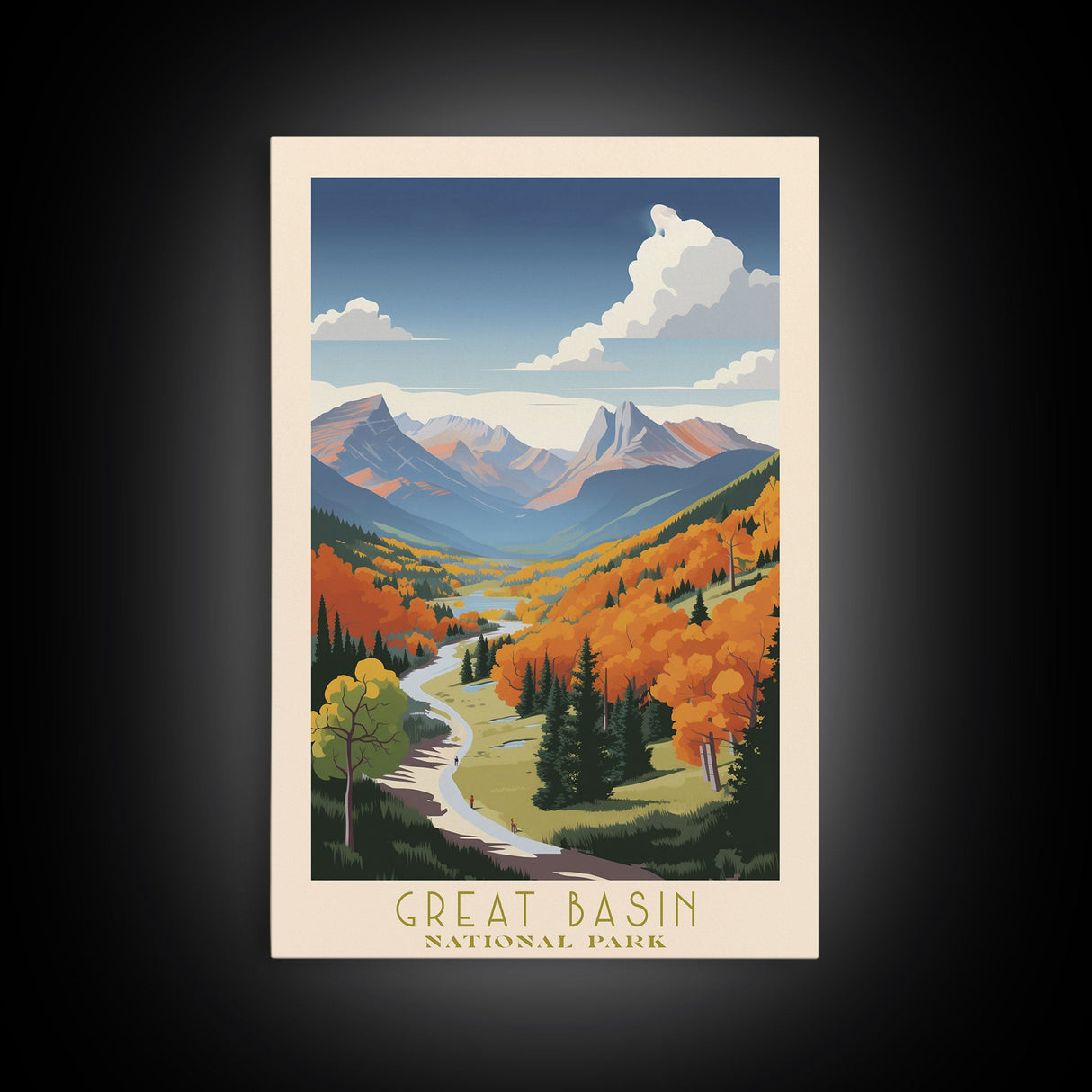Great Basin National Park Nevada Travel Art, National Park Print, Minimalist Travel Art, Midcentury Modern Style Landscape Painting