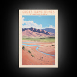 Great Sand Dunes National Park Colorado Travel Art, National Park Print, Minimalist Travel Art, Midcentury Modern Style Landscape Painting