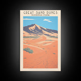 Great Sand Dunes National Park Travel Poster Art, Canvas Print Wall Art, Colorado Travel Art, Midcentury Modern Travel Decor, MCM Wall Art
