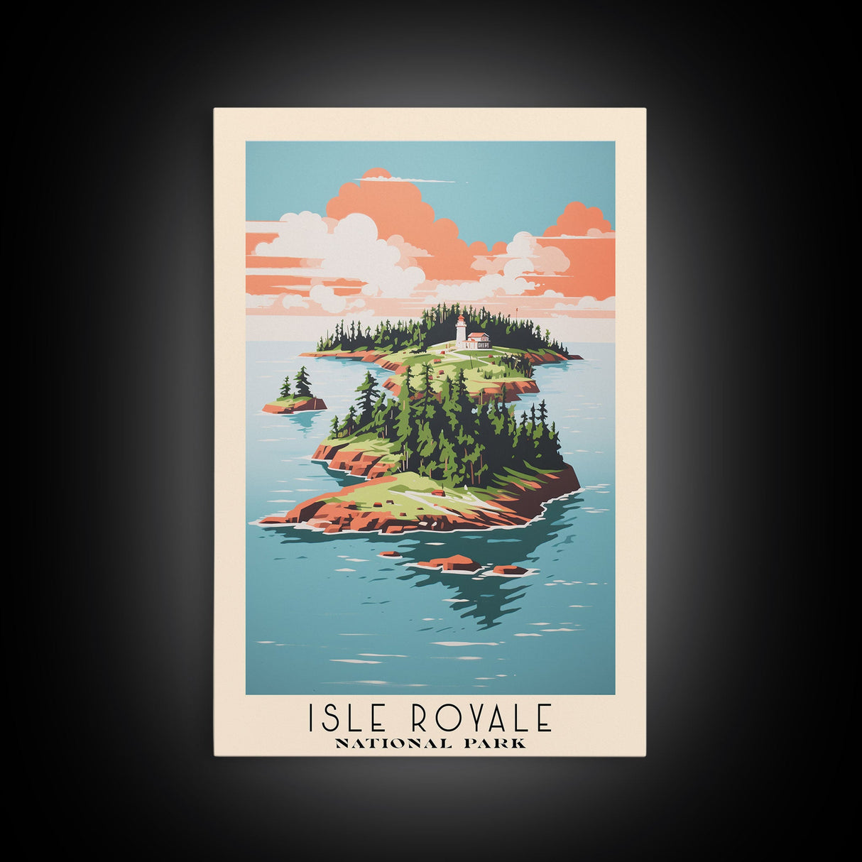 Isle Royale National Park Michigan Travel Art, National Park Print, Minimalist Travel Art, Midcentury Modern Style Landscape Painting