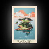 Isle Royale National Park Michigan Travel Art, National Park Print, Minimalist Travel Art, Midcentury Modern Style Landscape Painting