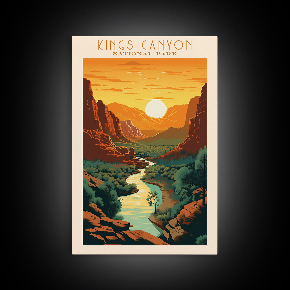 Kings Canyon National Park California Travel Art, National Park Print, Minimalist Travel Art, Midcentury Modern Style Landscape Painting
