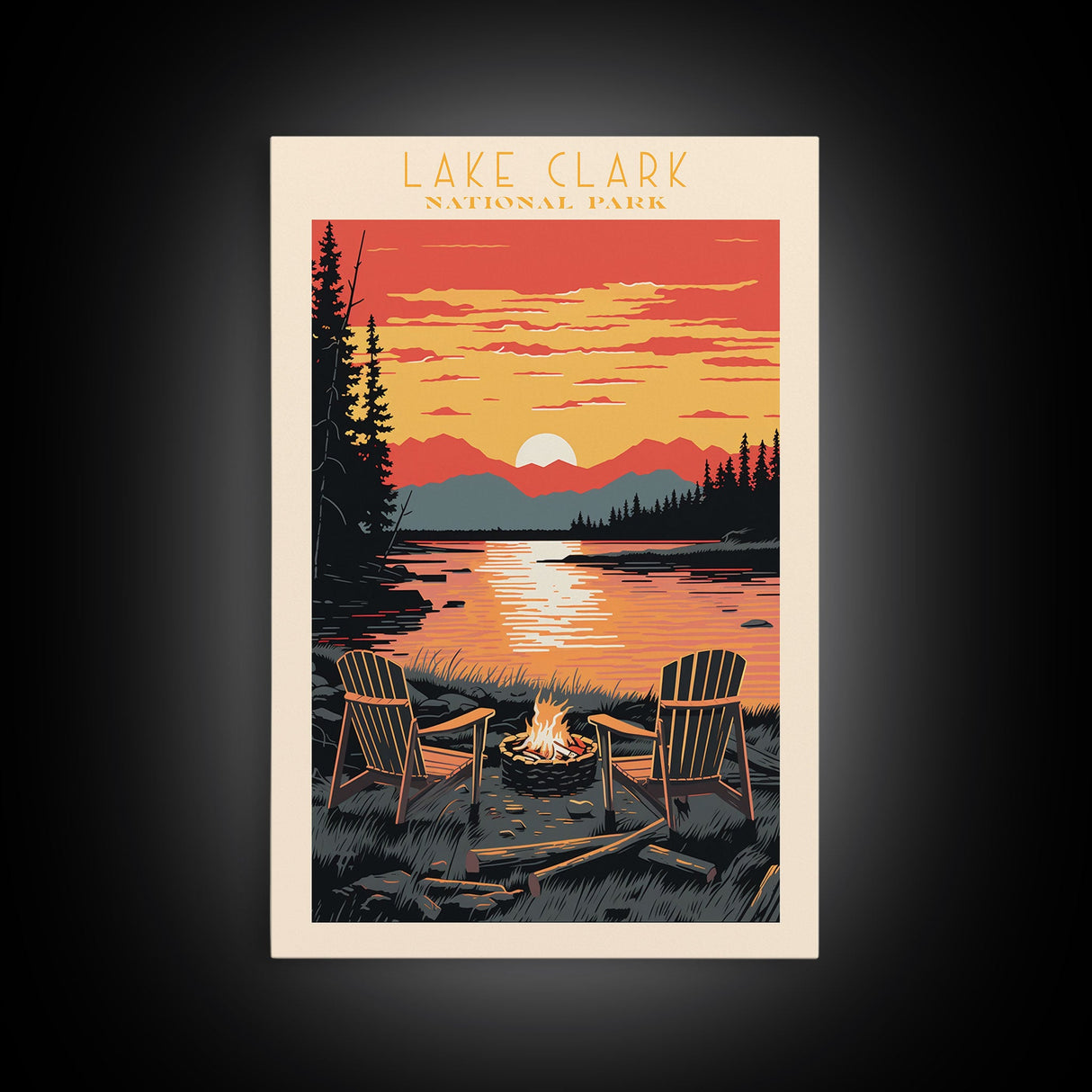 Lake Clark National Park, Alaska Travel Art, National Park Print, Minimalist Travel Art, Midcentury Modern Retro Style Landscape