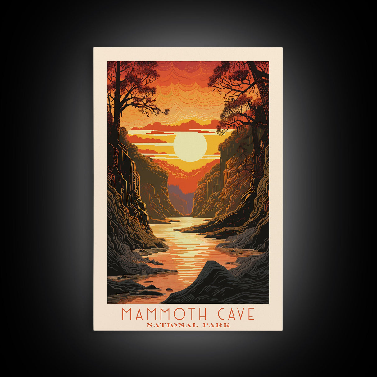 Mammoth Cave National Park Kentucky Travel Art, National Park Print, Minimalist Travel Art, Midcentury Modern Style Landscape Painting