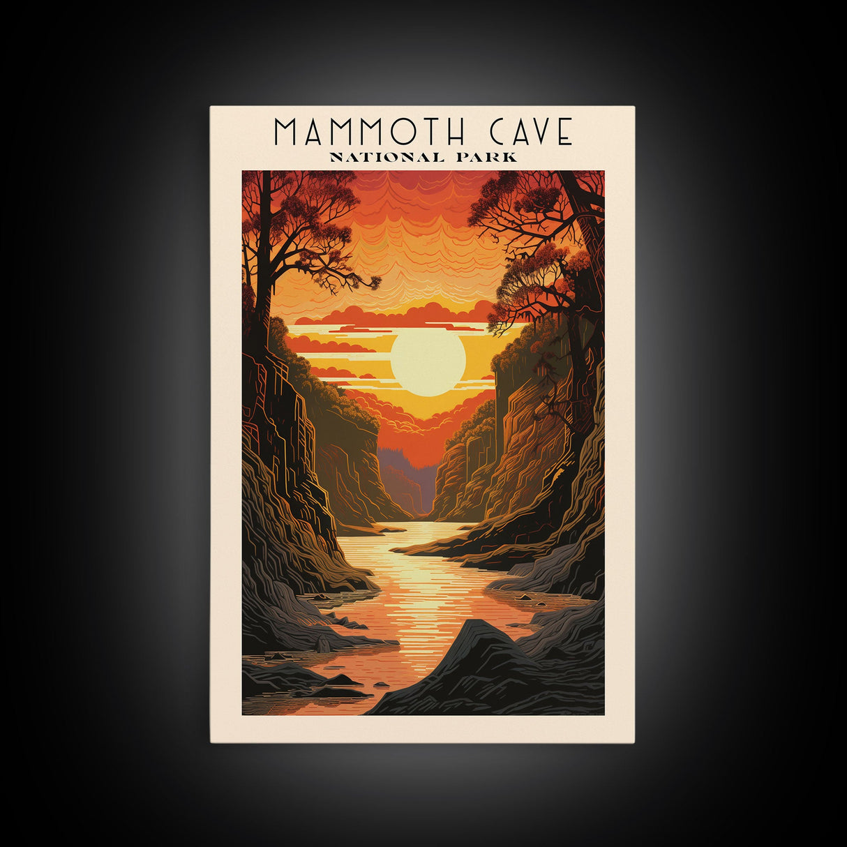 Mammoth Cave National Park Kentucky Travel Art, National Park Print, Minimalist Travel Art, Midcentury Modern Style Landscape Painting