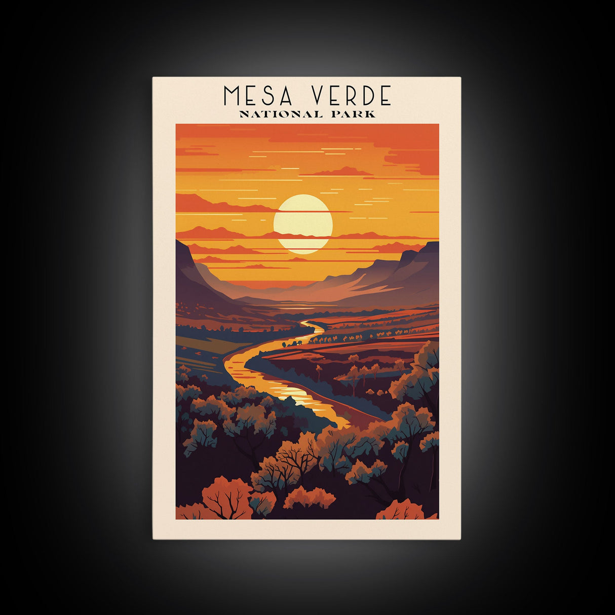 Mesa Verde National Park Colorado Travel Art, National Park Print, Minimalist Travel Art, Midcentury Modern Style Landscape Painting
