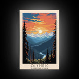 Olympic National Park Washington Travel Art, National Park Print, Minimalist Travel Art, Midcentury Modern Style Landscape Painting