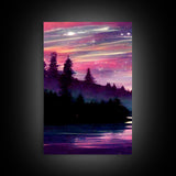 Starry Night Magical Forest Fantasy Landscape, 3 Piece Wall Art, Ready To Hang Canvas Print, Cool Living Room Wall Art Decor