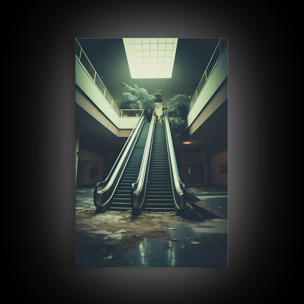 Escalator, Abandoned Building, Moody Wall Art, Horror Art Print, Canvas Print, Wall Hanging, Portrait Art, Nerdy Home Decor, Bedroom Prints