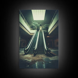 Escalator, Abandoned Building, Moody Wall Art, Horror Art Print, Canvas Print, Wall Hanging, Portrait Art, Nerdy Home Decor, Bedroom Prints
