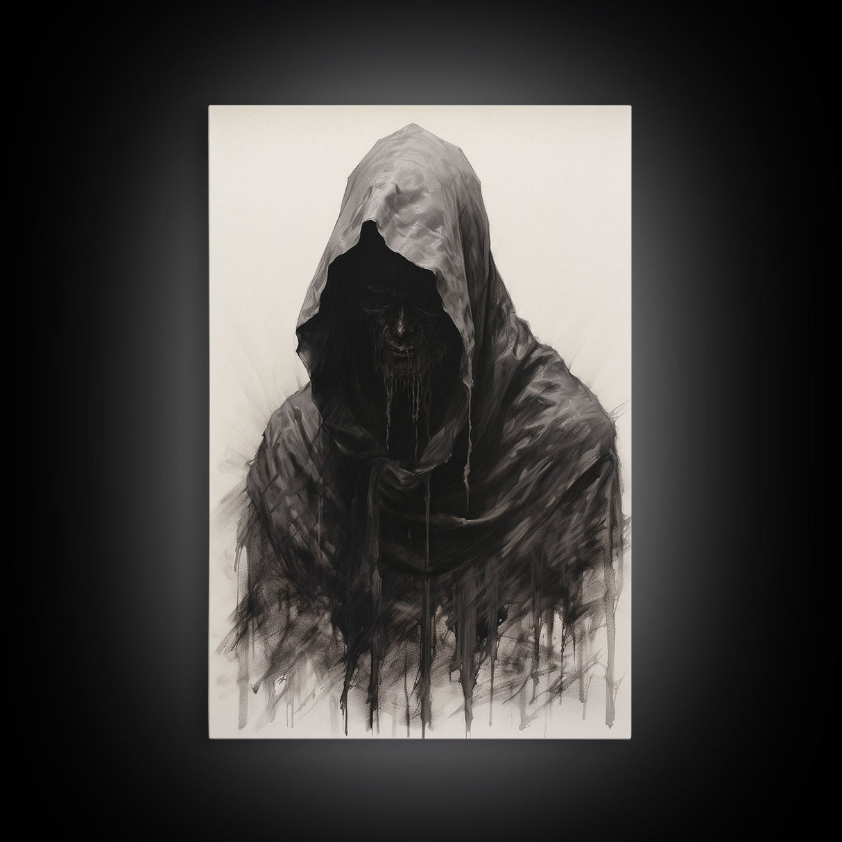 Spooky Halloween Art - Portrait Of The Grim Reaper - Framed Canvas Print - Halloween Decor - Halloween Clearance