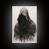 Spooky Halloween Art - Portrait Of The Grim Reaper - Framed Canvas Print - Halloween Decor - Halloween Clearance