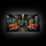 Graffiti Art On A Subway Train, Framed Canvas Print, Urban Decay, NYC 1970s, Graffiti Wall Art, Street Art, Pop Art Print, Industrial Art