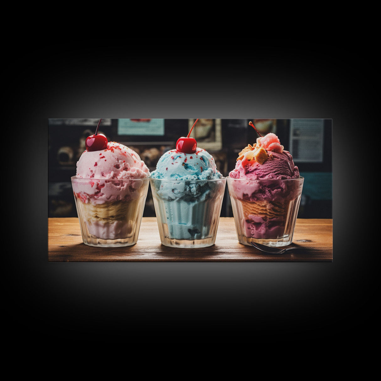 Ice Cream Shop Decor, Framed Canvas Print, Cute Nursery Decor, Retro Ice Cream Parlor Wall Art