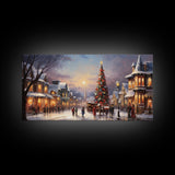 Christmas Tree In The Town Square - Winter Art - Christmas Gift Idea - Framed Canvas Print - Winter Wall Decor, Winter Print Christmas Decor