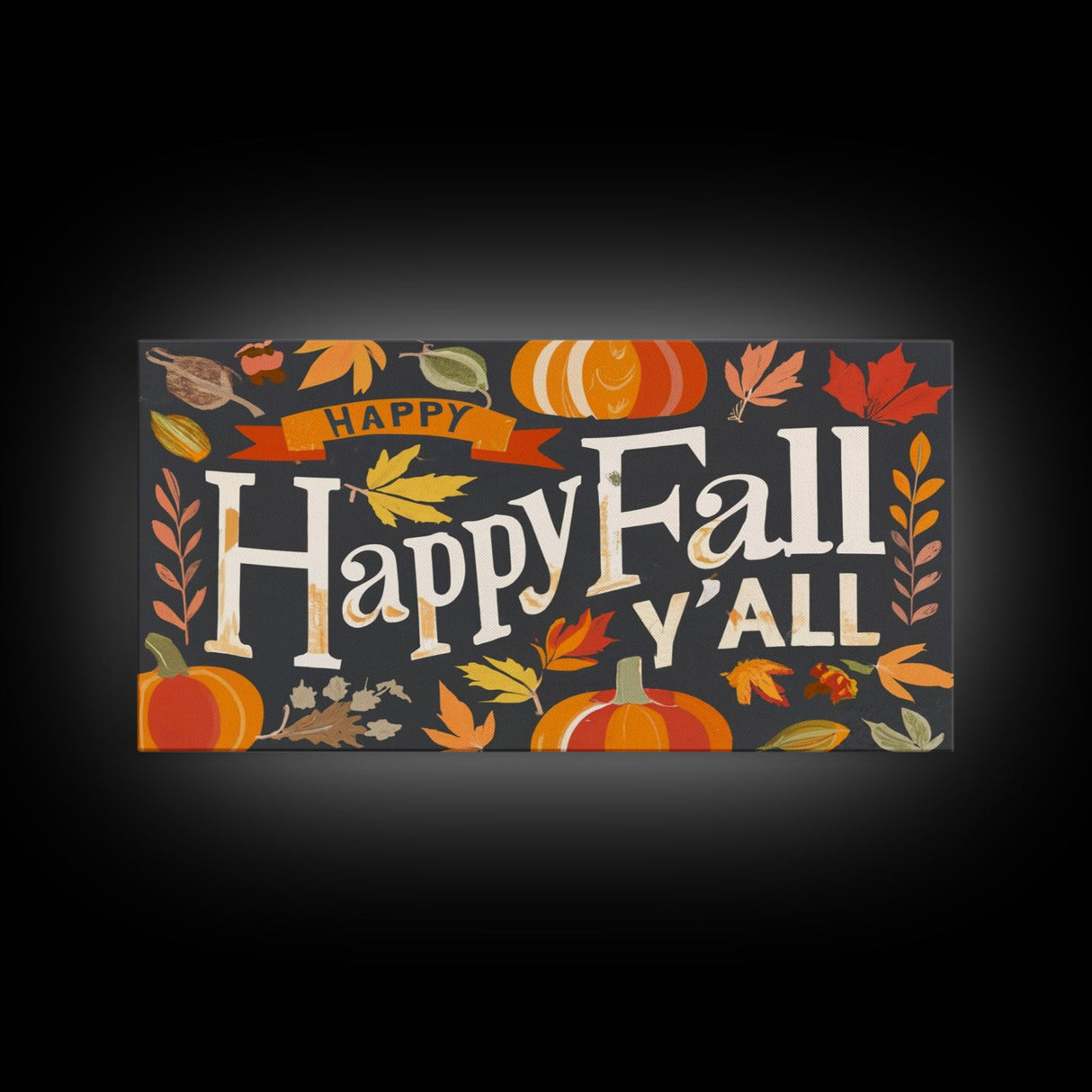 Happy Fall Y'all Typography Wall Art - Framed Canvas Print - Rustic Fall Sign - Thanksgiving Sign - Minimalist Farmhouse Primitive Art
