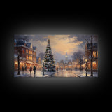 Victorian Christmas Village Winter Wonderland Canvas Print, Framed Wall Art, Christmas Decor, Retro Christmas Oil Painting, Christmas Art