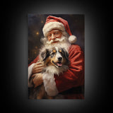 Santa Claus And His Australian Shepherd, Christmas Wall Art, Dog Gift, Christmas Dog, Winter Wall Art, Santa Decor, Santa Art Print