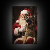 Santa Claus And His Belgian Malinois, Christmas Wall Art, Dog Gift, Christmas Dog, Winter Wall Art, Santa Decor, Santa Art Print, Cute Dog