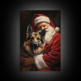 Santa Claus And His German Shepherd, Christmas Wall Art, Dog Gift, Christmas Dog, Winter Wall Art, Santa Decor, Santa Art Print, Cute Dog