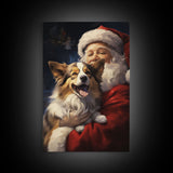 Santa Claus And His Corgi, Christmas Wall Art, Christmas Dog, Winter Wall Art, Santa Decor, Santa Art Print, Farmhouse Christmas
