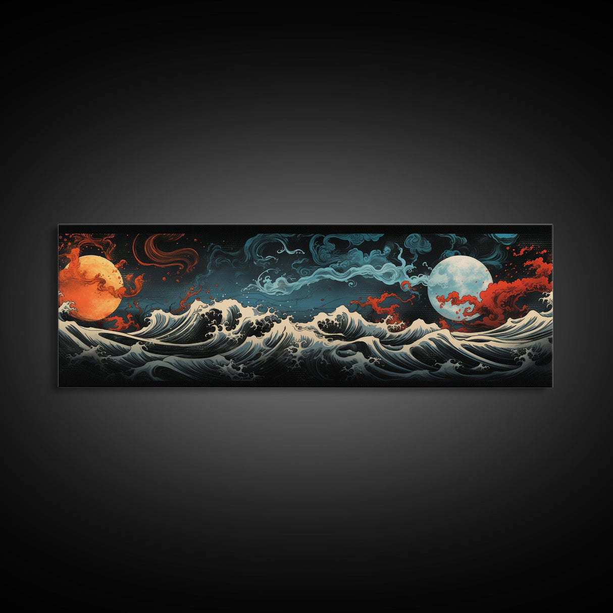 Hokusai Inspired Wall Art, Framed Canvas Print, Japanese Inspired Wall Art, Gift For Him, Minimalist Art, Wall Decor