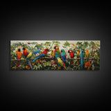 Birds Of Paradise, Parrot Print, Tropical Art, Framed Canvas Print, Beautiful Above Sofa Wall Art, Guest Room Decor