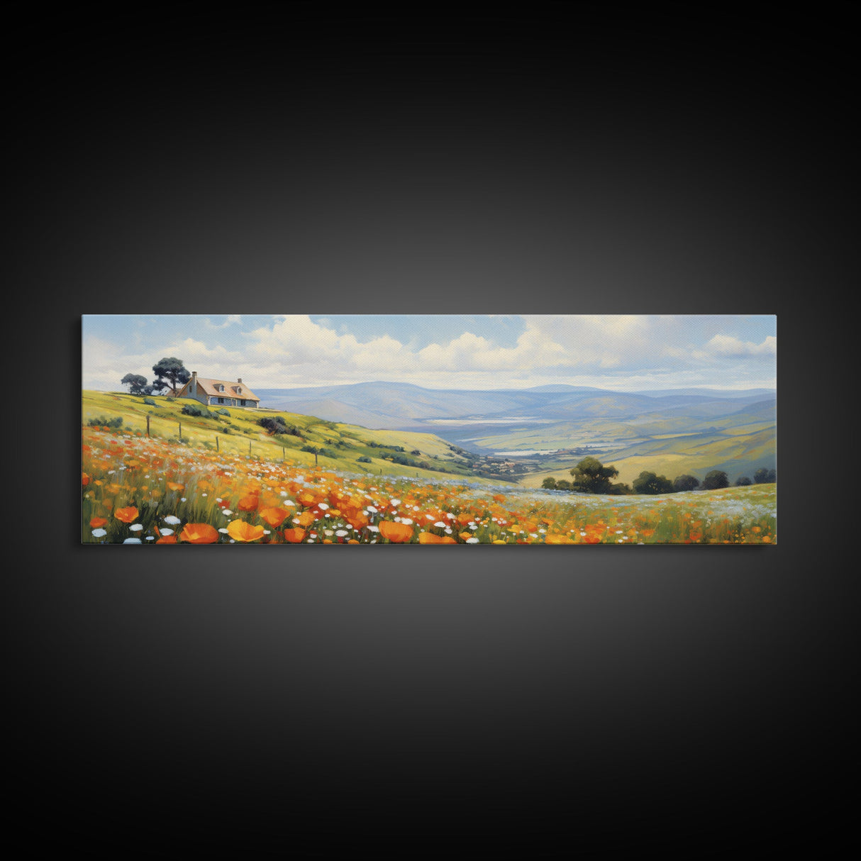 Springtime Panoramic Print - Texas Hill Country In The Spring - Framed Canvas Print - Beautiful Living Room Decor - Country Art - Farmhouse