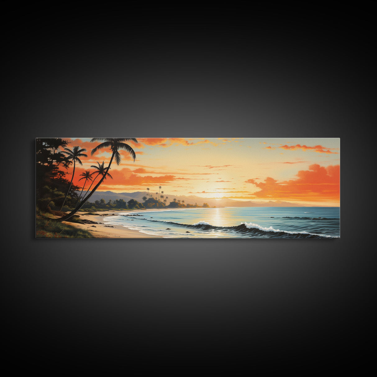 Panoramic Framed Canvas Print Wall Art Nautical Beach Ocean Wave Seascape Modern Art Coastal Room Decor, Extra Large Tropical Art