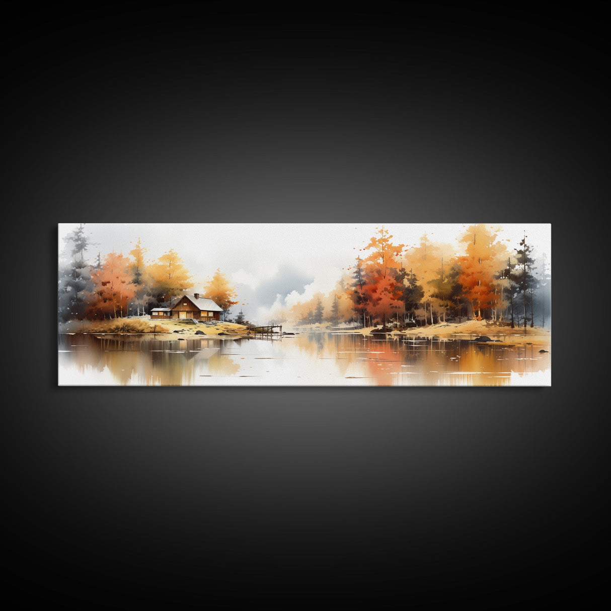 Autumn On The Lake - Watercolor Painting | Peaceful Wilderness Landscape Canvas Print | Modern Country Decor and Nature Lovers