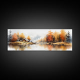 Autumn On The Lake - Watercolor Painting | Peaceful Wilderness Landscape Canvas Print | Modern Country Decor and Nature Lovers