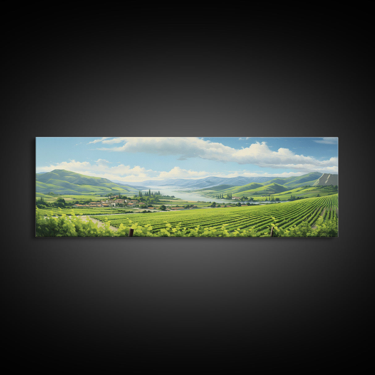 Italian Countryside Painting, Framed Canvas Print, Beautiful Scenic Panoramic Wall Art, Extra Wide Wall Decor, Guest Room Decor